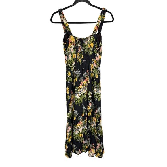 Reformation Twilight Dress Sicilia Black Floral Linen Viscose Midi Sz 4 - Picture 6 of 9